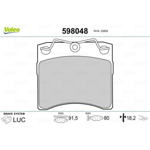 VALEO Bremsbelagsatz, Scheibenbremse 598048