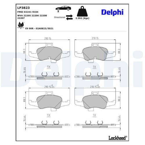 DELPHI Bremsbelagsatz, Scheibenbremse LP3823