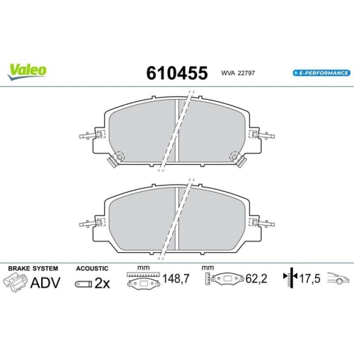 VALEO Bremsbelagsatz, Scheibenbremse E-PERFORMANCE 610455