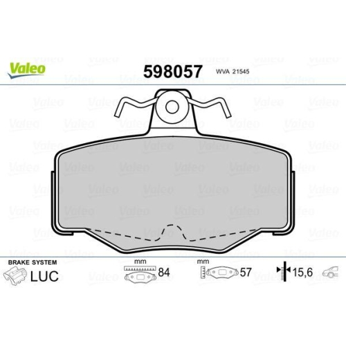 VALEO Bremsbelagsatz, Scheibenbremse 598057