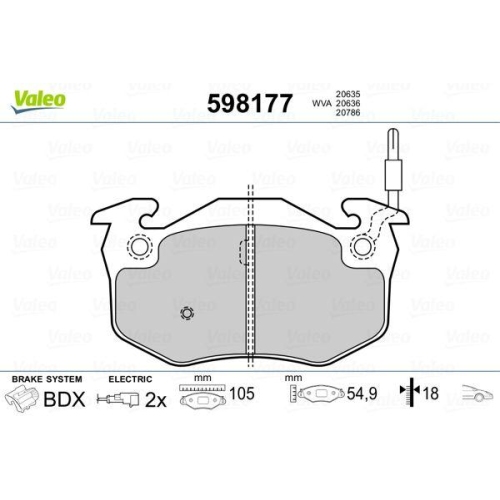 VALEO Bremsbelagsatz, Scheibenbremse 598177