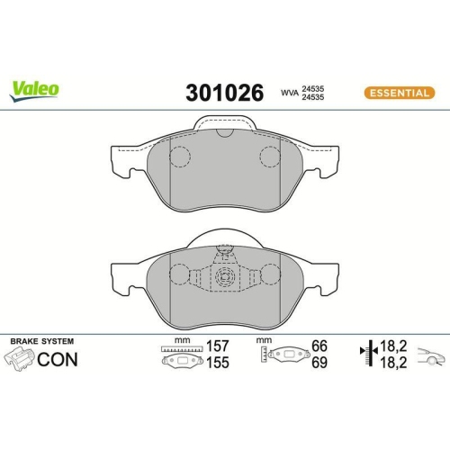 VALEO Bremsbelagsatz, Scheibenbremse ESSENTIAL 301026