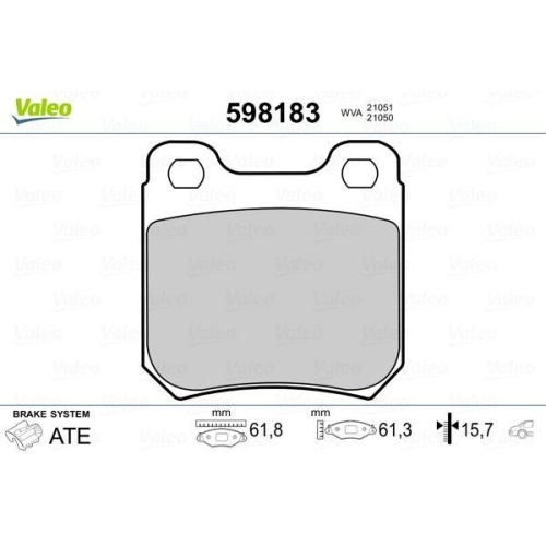 VALEO Bremsbelagsatz, Scheibenbremse 598183