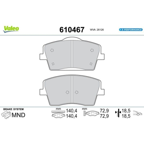 VALEO Bremsbelagsatz, Scheibenbremse E-PERFORMANCE 610467