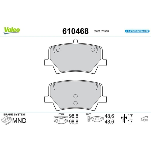 VALEO Bremsbelagsatz, Scheibenbremse E-PERFORMANCE 610468