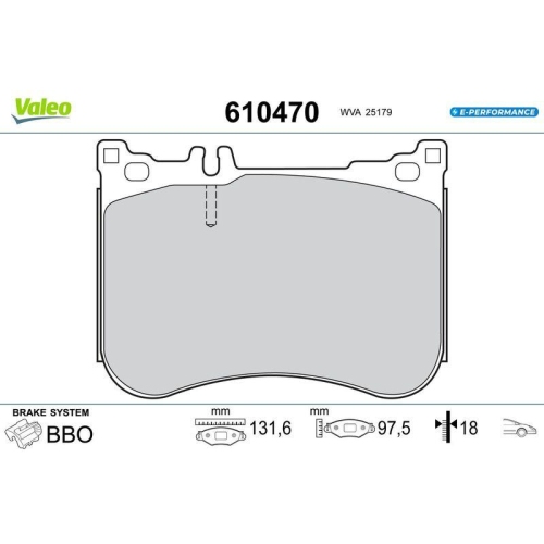 VALEO Bremsbelagsatz, Scheibenbremse E-PERFORMANCE 610470