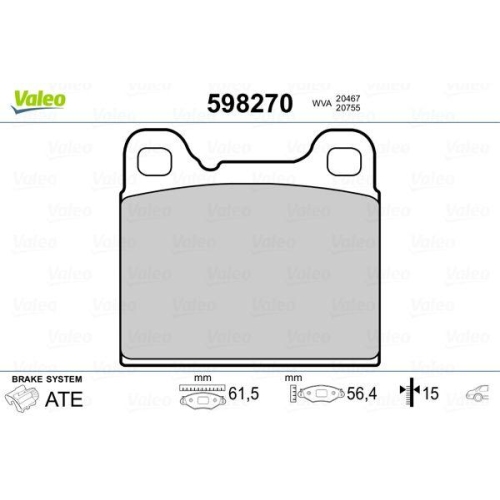 VALEO Bremsbelagsatz, Scheibenbremse 598270