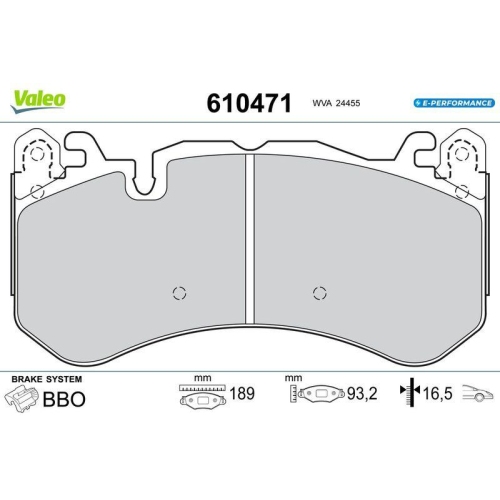 VALEO Bremsbelagsatz, Scheibenbremse E-PERFORMANCE 610471
