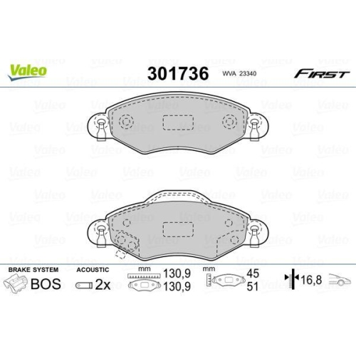 VALEO Bremsbelagsatz, Scheibenbremse FIRST 301736