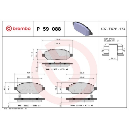 BREMBO Bremsbelagsatz, Scheibenbremse PRIME LINE P 59 088