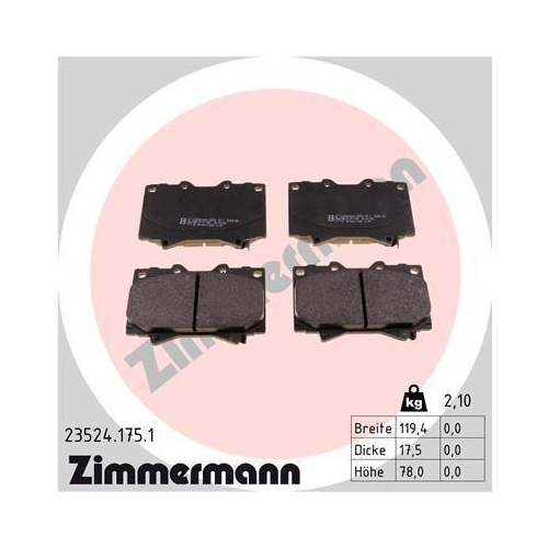 ZIMMERMANN Bremsbelagsatz, Scheibenbremse 23524.175.1