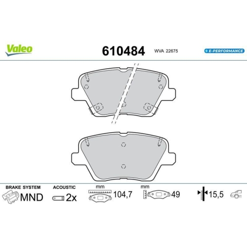 VALEO Bremsbelagsatz, Scheibenbremse E-PERFORMANCE 610484