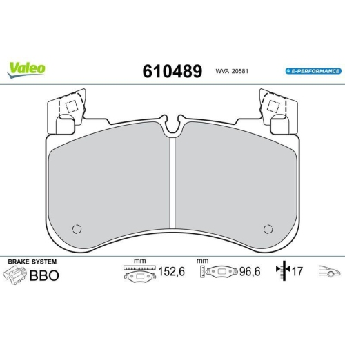 VALEO Bremsbelagsatz, Scheibenbremse E-PERFORMANCE 610489