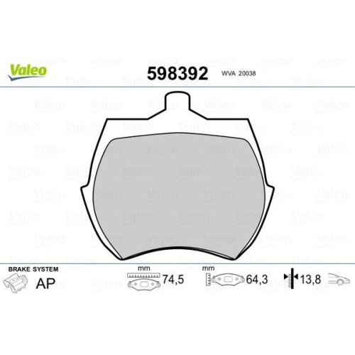 VALEO Bremsbelagsatz, Scheibenbremse 598392