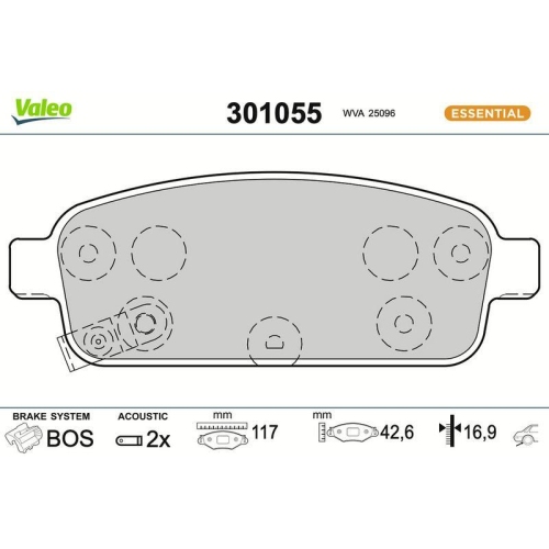 VALEO Bremsbelagsatz, Scheibenbremse ESSENTIAL 301055