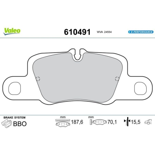 VALEO Bremsbelagsatz, Scheibenbremse E-PERFORMANCE 610491