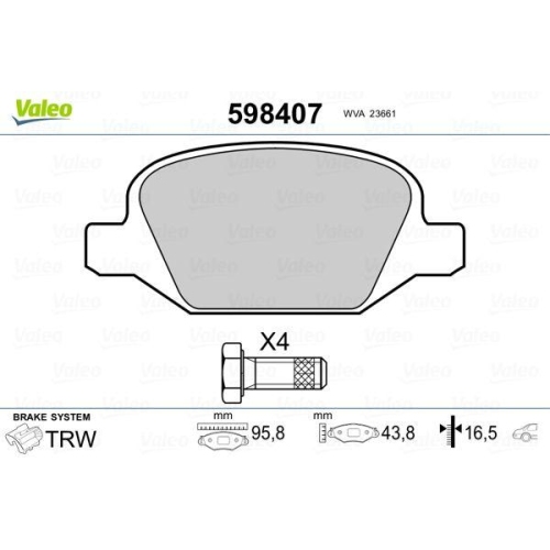 VALEO Bremsbelagsatz, Scheibenbremse 598407