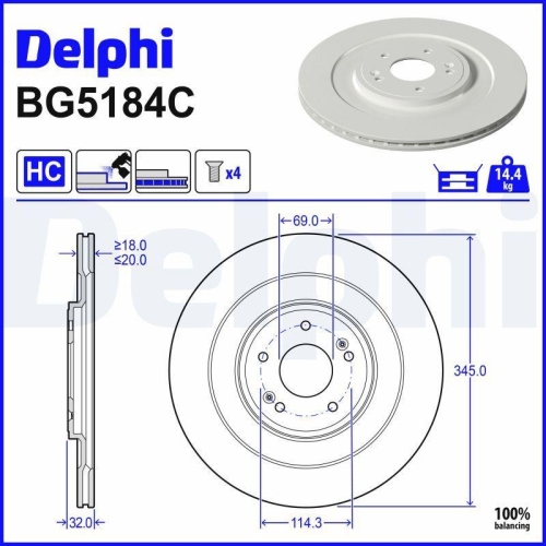 DELPHI Bremsscheibe BG5184C