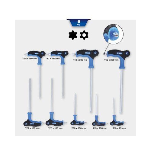 T-Griff-Torx mit Stirnlochbohrung-Winkelstiftschl&uuml;ssel-Satz 9-tlg BT041200
