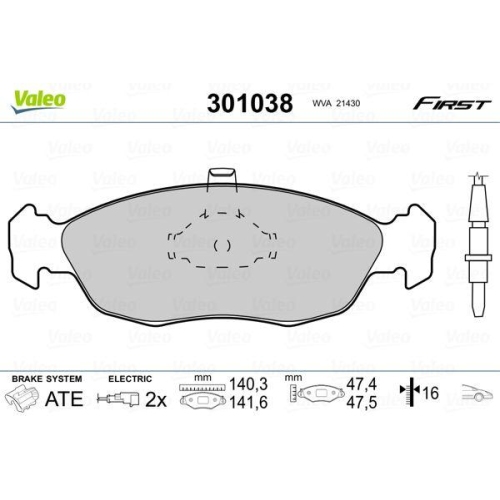 VALEO Bremsbelagsatz, Scheibenbremse FIRST 301038