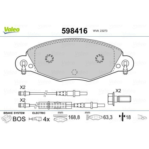 VALEO Bremsbelagsatz, Scheibenbremse 598416