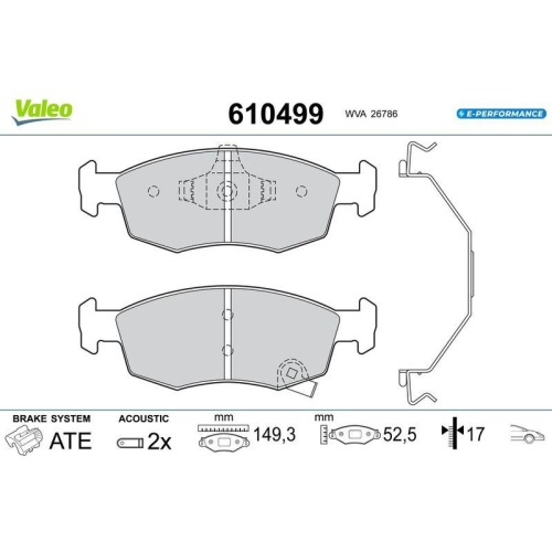 VALEO Bremsbelagsatz, Scheibenbremse E-PERFORMANCE 610499