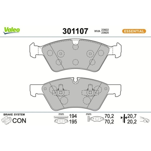 VALEO Bremsbelagsatz, Scheibenbremse ESSENTIAL 301107