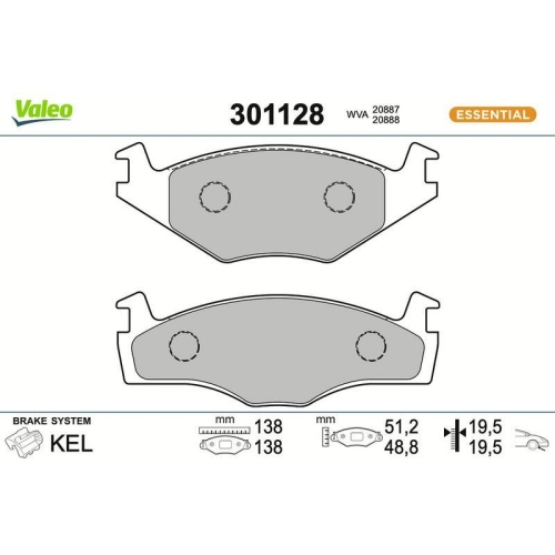 VALEO Bremsbelagsatz, Scheibenbremse ESSENTIAL 301128