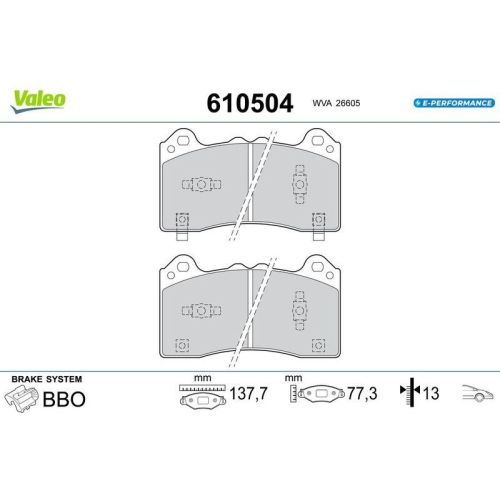 VALEO Bremsbelagsatz, Scheibenbremse E-PERFORMANCE 610504