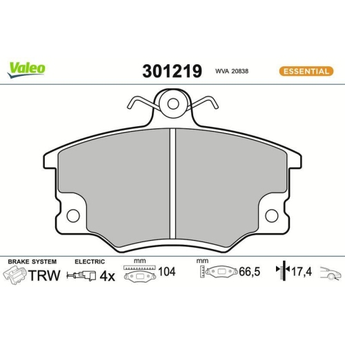 VALEO Bremsbelagsatz, Scheibenbremse ESSENTIAL 301219