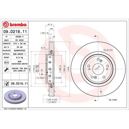 BREMBO Bremsscheibe PRIME LINE - UV Coated 09.D218.11