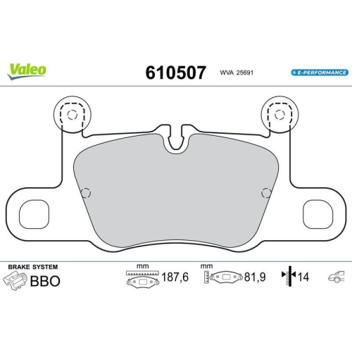 VALEO Bremsbelagsatz, Scheibenbremse E-PERFORMANCE 610507