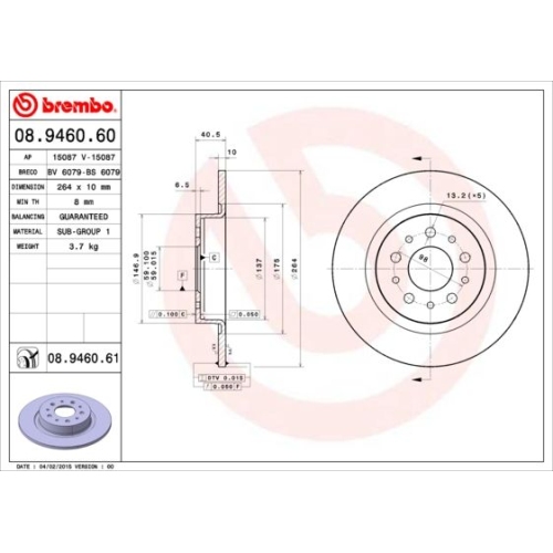 BREMBO Bremsscheibe PRIME LINE - UV Coated 08.9460.61