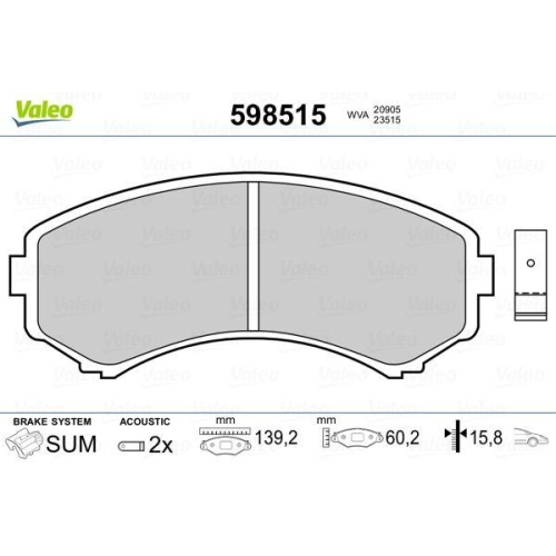 VALEO Bremsbelagsatz, Scheibenbremse 598515