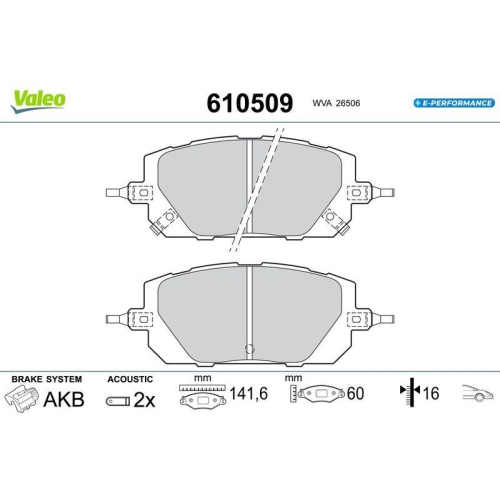 VALEO Bremsbelagsatz, Scheibenbremse E-PERFORMANCE 610509