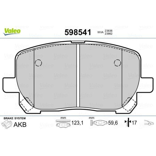 VALEO Bremsbelagsatz, Scheibenbremse 598541