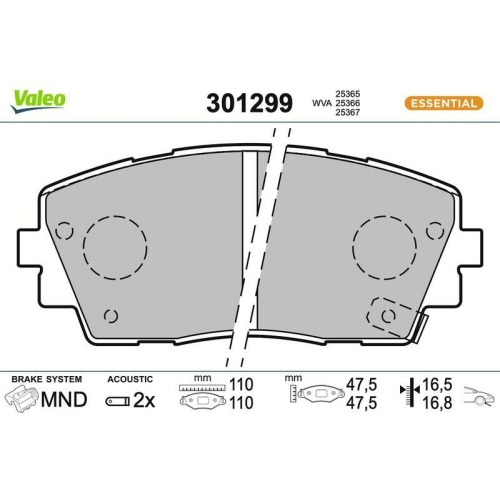 VALEO Bremsbelagsatz, Scheibenbremse ESSENTIAL 301299