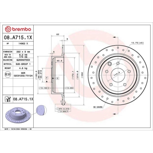 BREMBO Bremsscheibe XTRA LINE - Xtra 08.A715.1X