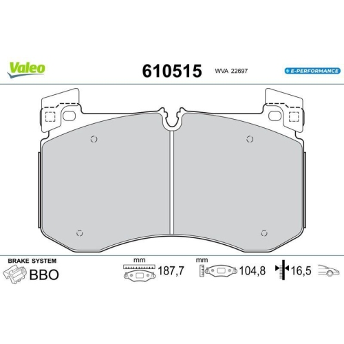 VALEO Bremsbelagsatz, Scheibenbremse E-PERFORMANCE 610515