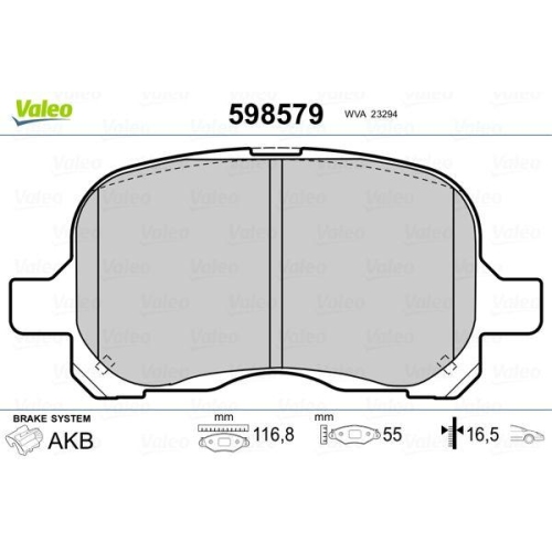 VALEO Bremsbelagsatz, Scheibenbremse 598579