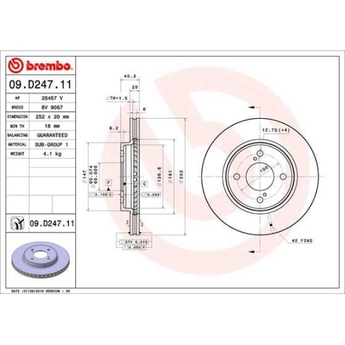BREMBO Bremsscheibe PRIME LINE - UV Coated 09.D247.11