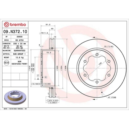 BREMBO Bremsscheibe PRIME LINE 09.N372.10