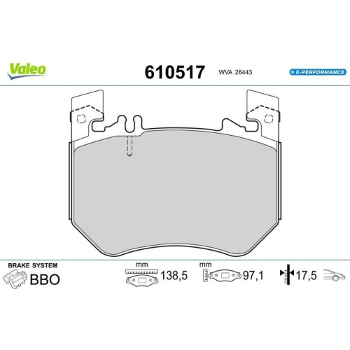 VALEO Bremsbelagsatz, Scheibenbremse E-PERFORMANCE 610517