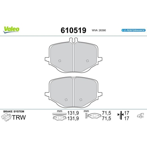 VALEO Bremsbelagsatz, Scheibenbremse E-PERFORMANCE 610519