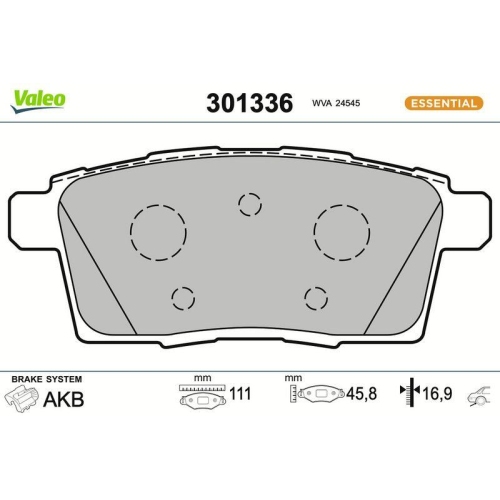 VALEO Bremsbelagsatz, Scheibenbremse ESSENTIAL 301336