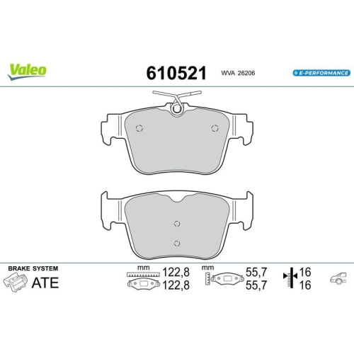 VALEO Bremsbelagsatz, Scheibenbremse E-PERFORMANCE 610521