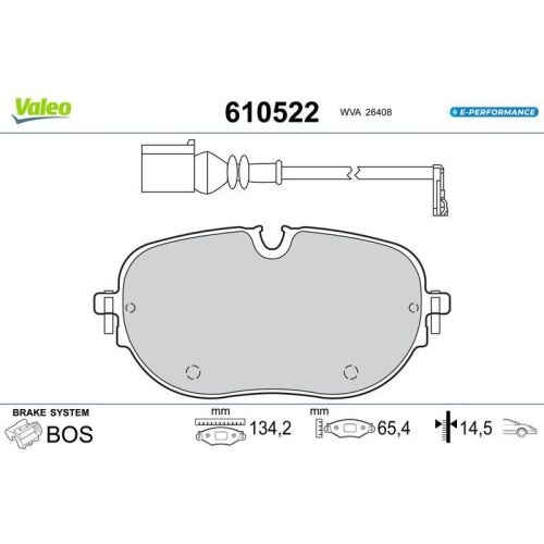 VALEO Bremsbelagsatz, Scheibenbremse E-PERFORMANCE 610522