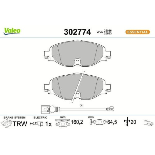 VALEO Bremsbelagsatz, Scheibenbremse ESSENTIAL 302774