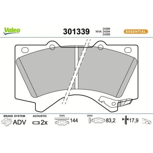 VALEO Bremsbelagsatz, Scheibenbremse ESSENTIAL 301339