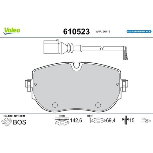 VALEO Bremsbelagsatz, Scheibenbremse E-PERFORMANCE 610523